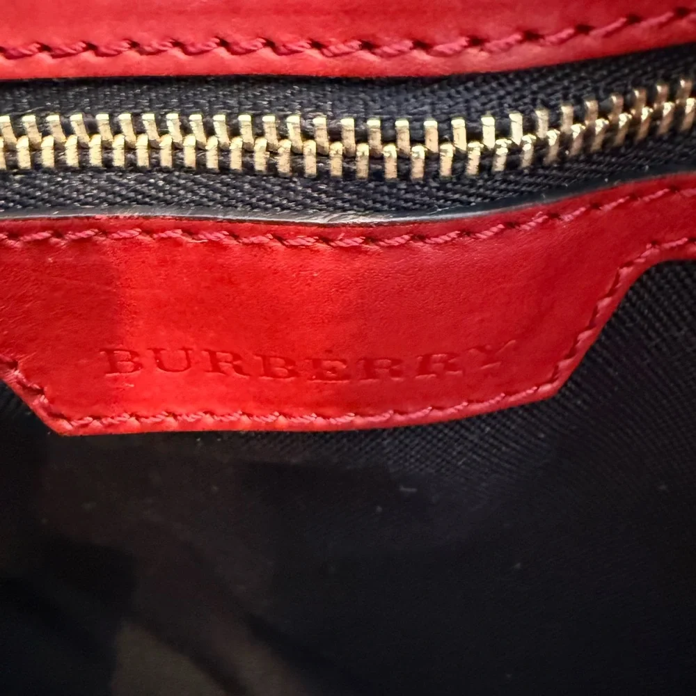 BURBERRY Vintage Haymarket Check Satchel with Red Leather Trim Handbag - Picture 11 of 17